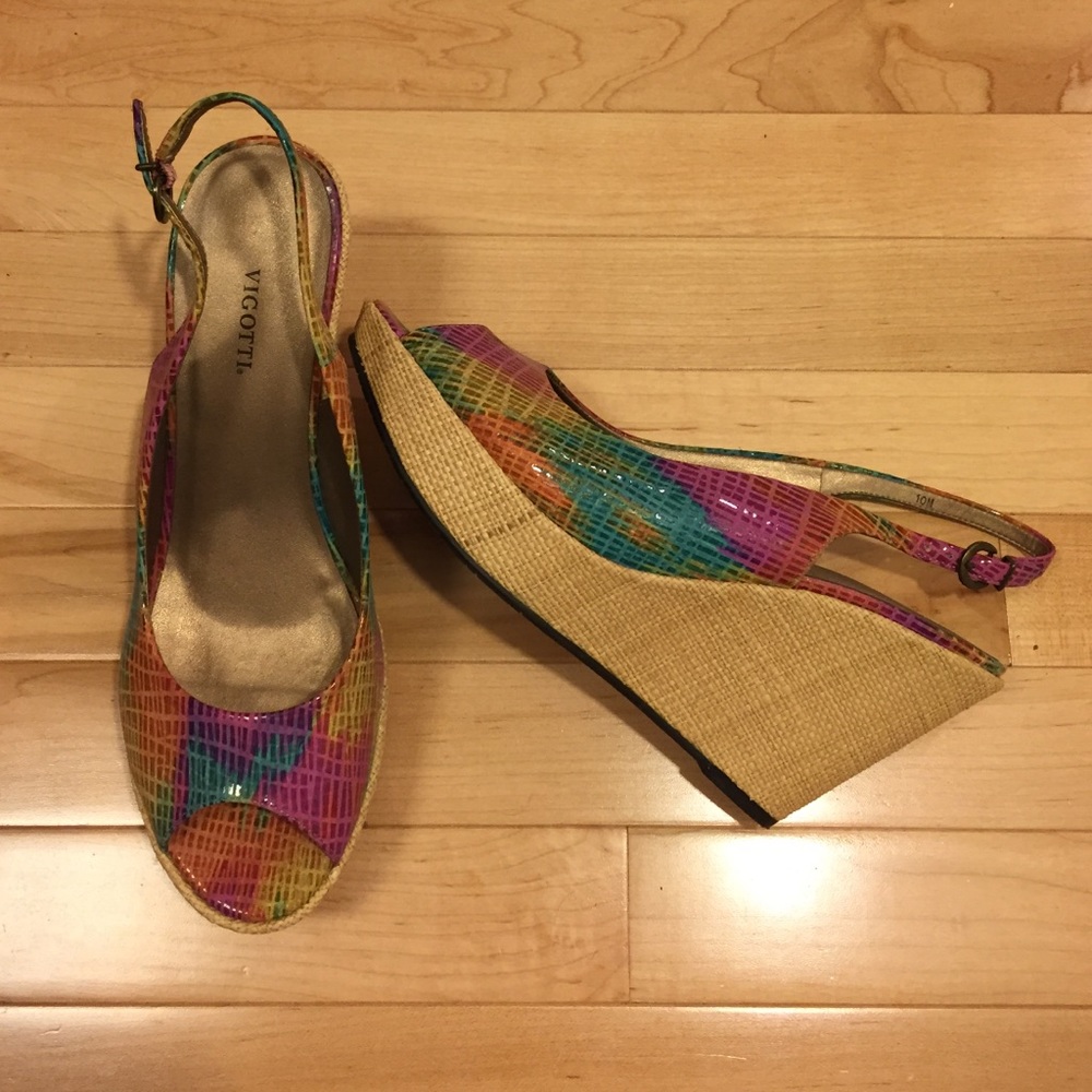 Vigotti multi color slingback platform wedges 10